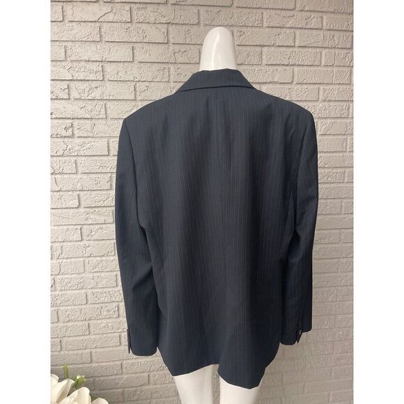 Kasper Women Black & Blue Pin Striped One Button Blazer Size 18 - Picture 4 of 11